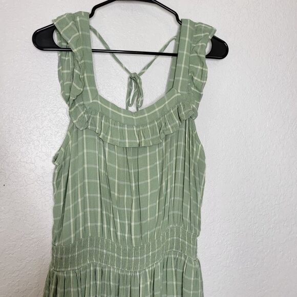 Maurices Light Green Plaid Ruffle Trim Sleeveless Square Neckline Mini Dress - Picture 4 of 10
